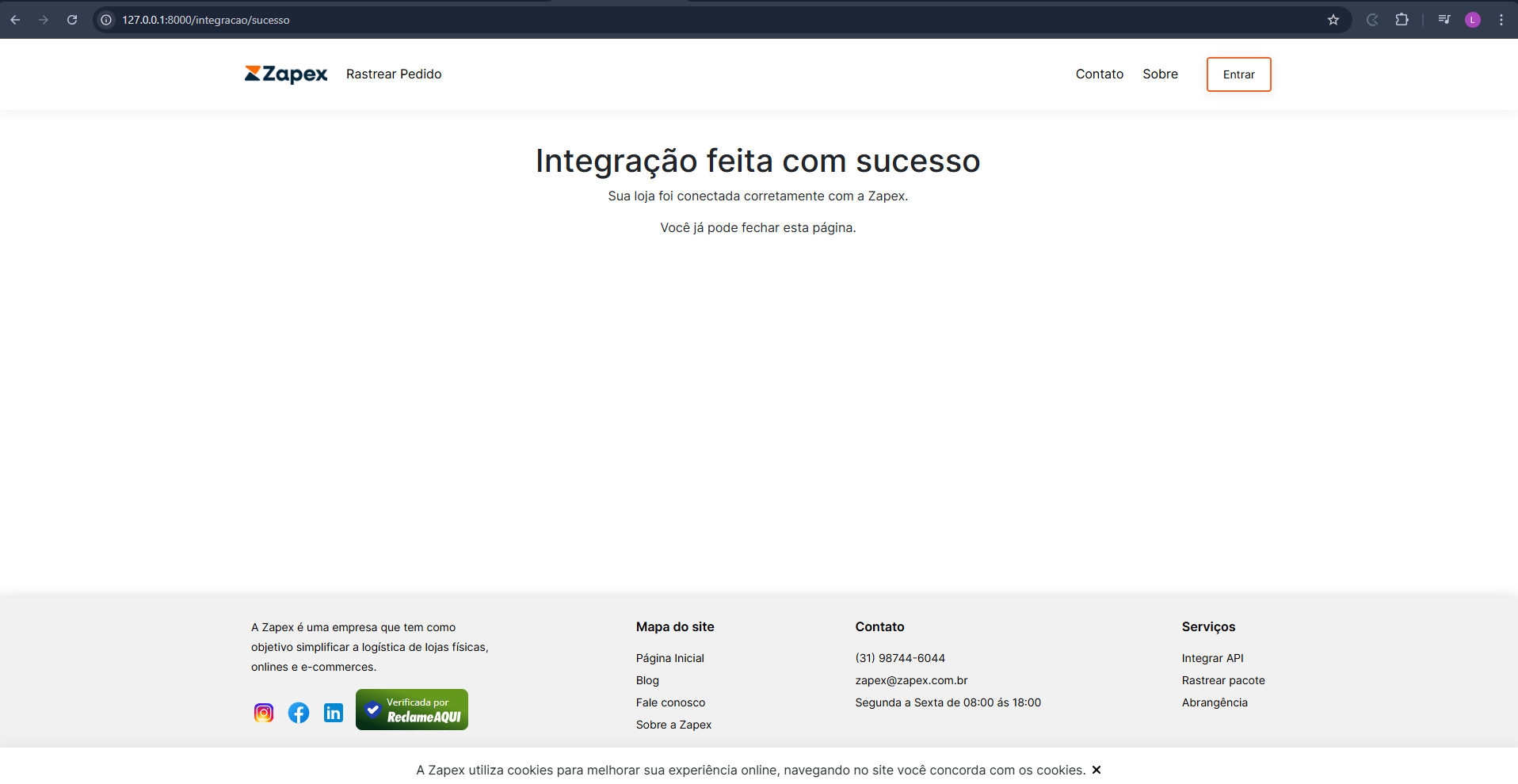 Integração realizada com sucesso